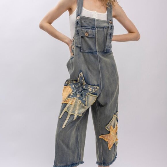 Bluevelvet Pants - Patchwork Denim Bib Overalls